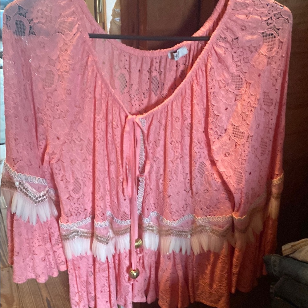 Pink Lace Bohemian Blouse